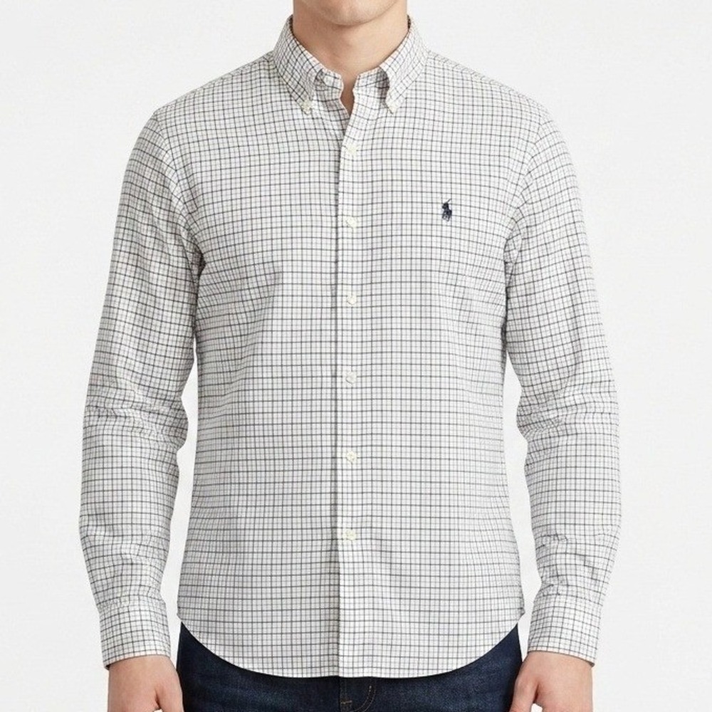 Ralph Lauren Button Down Shirt Mens‎ L White Blue Tattersall Check Long Sleeve